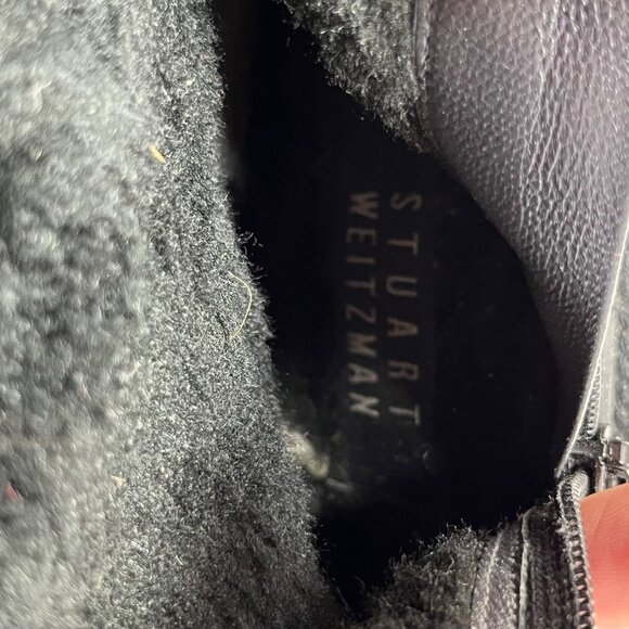 Stuart Weitzman Black Suede Brown Faux Fur Lined Stacked Heel Boot Zip Up 8.5 - Picture 10 of 11